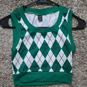 SHEIN Green and White Argyle Crop Top